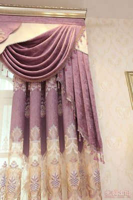 米澜布艺 欧式客厅卧室紫色雪尼尔绣花窗帘布，厂家直销打造家居艺术